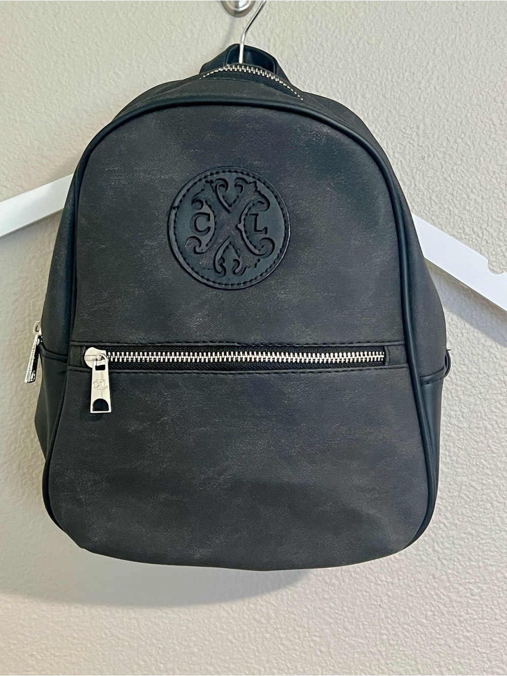 CXL by Christian Lacroix Marley PU Black Denim Look Backpack Logo Accent NWT